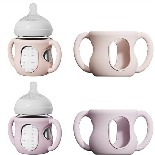 2 Pack Silicone Sleeves for Avent Natural Glass Bottles, Anti Breakage Bottle Holder with Handle, Compatible with Philips Avent Glass Natural Bottle 4 oz