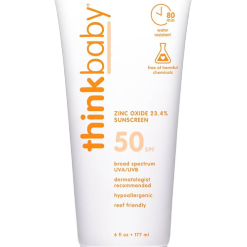 Thinkbaby SPF 50+ Baby Sunscreen, 6 Oz. – Safe, Natural Mineral Sun Cream for Babies - Water Resistant – Broad Spectrum UVA/UVB Sun Protection – Vegan Sunscreen for Kids