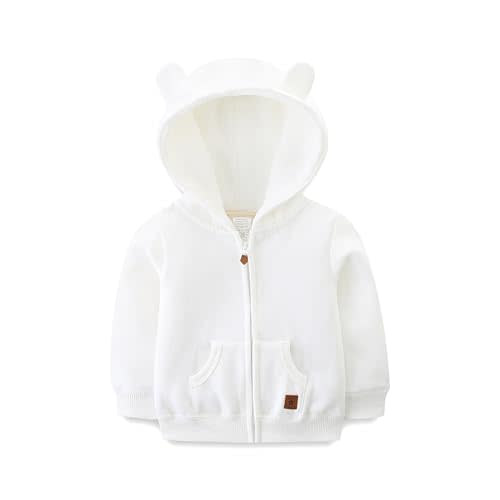 Baby Hoodie Sherpa Lined Zip up Light Fleece Jacket Solid Bear Coat Fall Winter 3-24 M