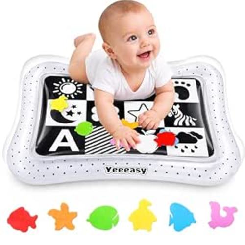 Yeeeasy Tummy Time Water Mat丨Inflatable Tummy Time Water Play Mat for Babies, Infants and Toddlers 3 to 24 Months Promote Development Toys Baby Toys Essentials and Gifts, Black and White