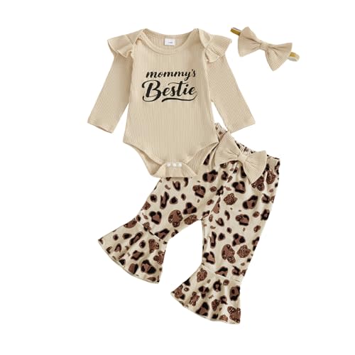 fhutpw Newborn Baby Girl Clothes Infant Rib Frill Long Sleeve Romper Flared Pants Headband Set 3pcs Fall Winter Outfits