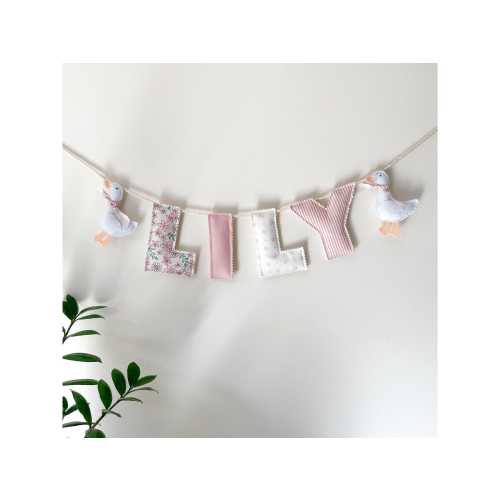 Goose Name Garland, Personalised Name Bunting, Handmade Fabric Banner, Nursery Decor, Baby Shower Gift, Custom Garland Keepsake