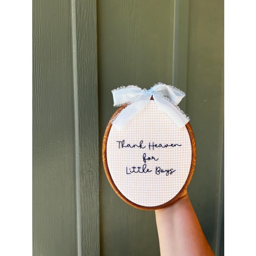 Hand Embroidered Baby Boy Hoop Art: Nursery Decor, Thank Heaven For Little Boys