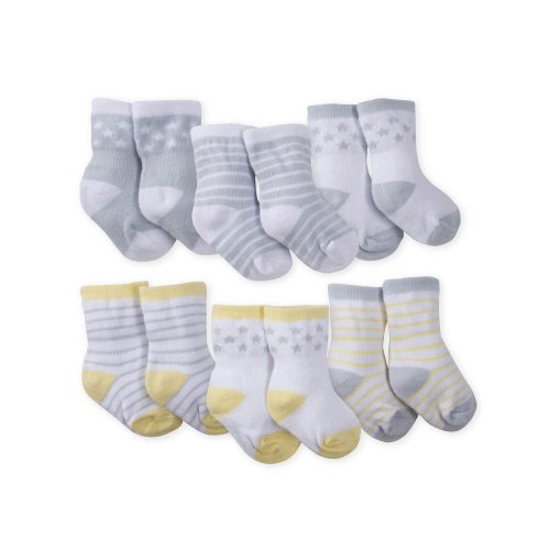 Gerber Baby Boys and Baby Girls Wiggle Proof Jersey Crew Socks, 6-Pack - LAMB - 0-3 Months
