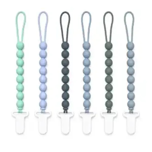 6 Pack Silicone Pacifier Clips for Boys and Girls, One-Piece Beads Pacifier Clip Set with Durable Plastic Clip, Modern Color Pacifier Holder for Baby Essentials