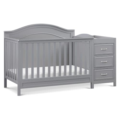 Davinci Charlie 4-in-1 Convertible Baby Crib w/Changing Table - Wooden Toddler Bed, Daybed & Twin Bed Conversion - GREENGUARD Gold Certified Crib w/Storage, 4 Adjustable Mattress Heights, Grey