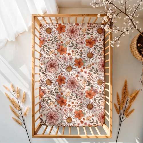Boho Daisy Floral Crib Sheet: Jersey Knit Wildflower Nursery