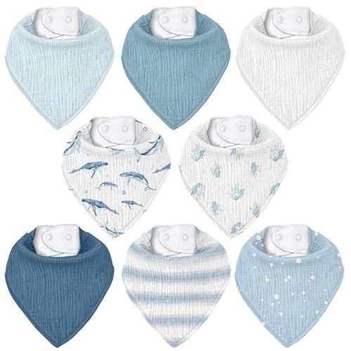 Muslin Baby Bibs 8 Pack, Baby Bandana Drool Bib for Drooling and Teething, Cotton Soft Absorbent for Girls Boys BC