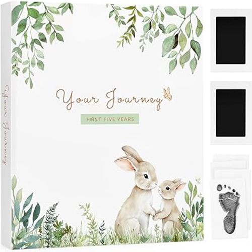 Baby Memory Book for Boy or Girl and 2 Ink Pads Kit, Baby Book Keepsake First 5 Years, Gender Neutral Baby Scrapbook, Baby Journal, Baby Photo Album, Pregnancy Journal and Baby Milestone Book