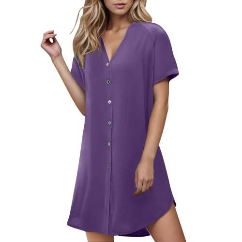 Women V Neck Button Down Nightgown Short Sleeve Sleepshirt Dresses Maternity Sleepwear Night Gown for Women