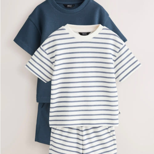 Blue/White Stripe Short Sleeve T-Shirt and Shorts Set 2 Pack (3mths-7yrs)