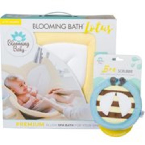 Blooming Baby Bath Gift Set - Yellow/Gray Lotus & Bee Scrubbie