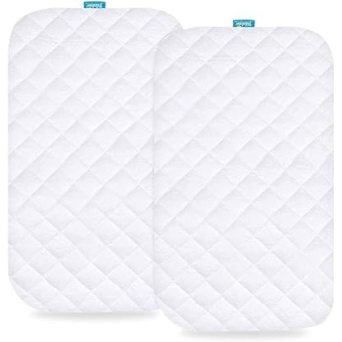 Biloban Waterproof Bassinet Mattress Pad Cover 2 Pack, Ultra Soft Viacose Surface, Fit for 36"x18" Standard Cradle Bassinet Mattress, White