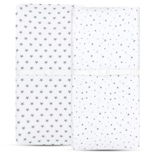 Ely's & Co. Baby Fitted Waterproof Crib Sheet 100% Combed Jersey Cotton Grey Stars 2 Pack