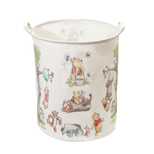 Oval Cute Bear Nursery Storage Basket With A Waterproof PE Coating, Foldable Large Canvas Laundry Hamper, Barrel Shaped Decorative Storage Baskets Suitable For Bathroom and Bedroom (White)