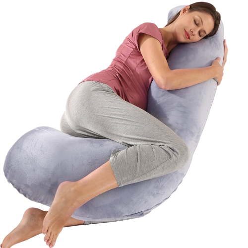 BATTOP Pregnancy Pillow for Side Sleeping, Soft J Shaped Maternity Body Pillows for Pregnancy with Removable Cover, Support for Back, Hips, Legs, Belly for Pregnant Women, Gray