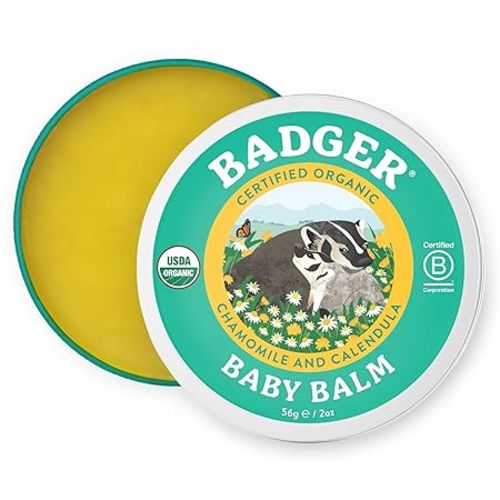 Badger Baby Balm, Organic Calendula Cream, Soothes Diaper Rash, Cradle Cap & Dry Skin, 100% Organic Baby Cream, Pediatrician Tested & Long Lasting, 2 oz Tin