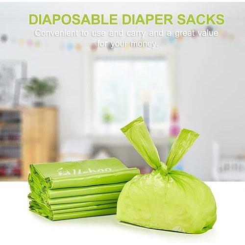 USBOO Baby Disposable Diaper Bags,300 Count Oxo-Biodegradable Diaper Sacks,Easy-Tie Handles,Diaper Disposal or Pet Waste Bags, Unscented