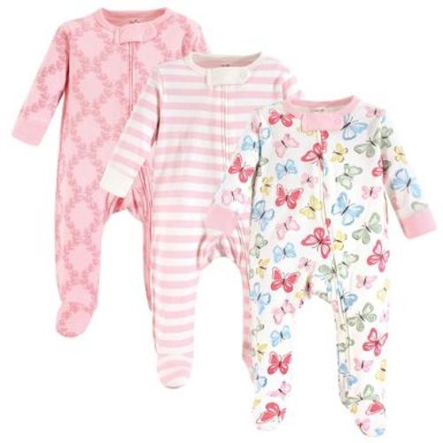 Touched by Nature Baby Girl Organic Cotton Zipper Sleep and Play 3pk, Butterflies, 6-9 Months