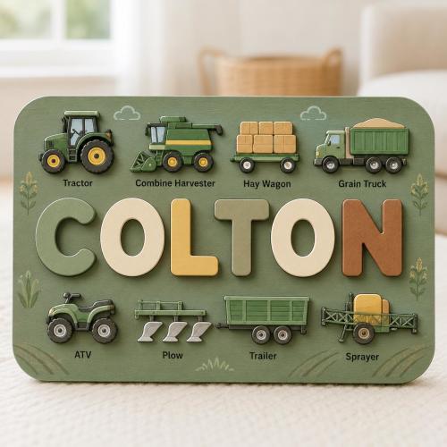 Personalized Farm Name Puzzle, Wooden Farm Vehicle Puzzle for Kids, Tractor Nursery Decor, Farm Birthday Gift, Country Boy Gift