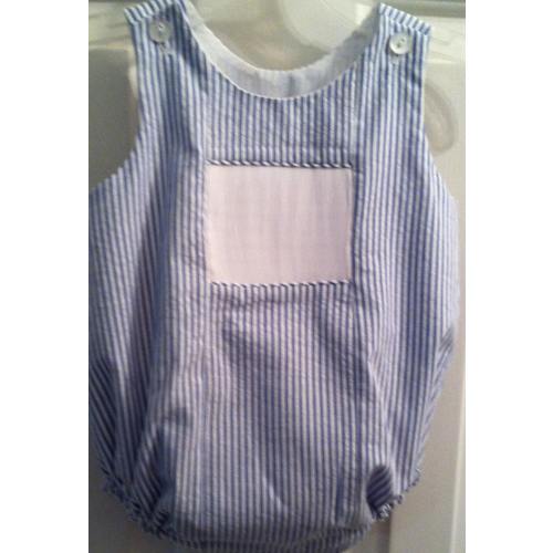 Ready-to-Smock Blue Stripe Seersucker Infant Bubble Suit