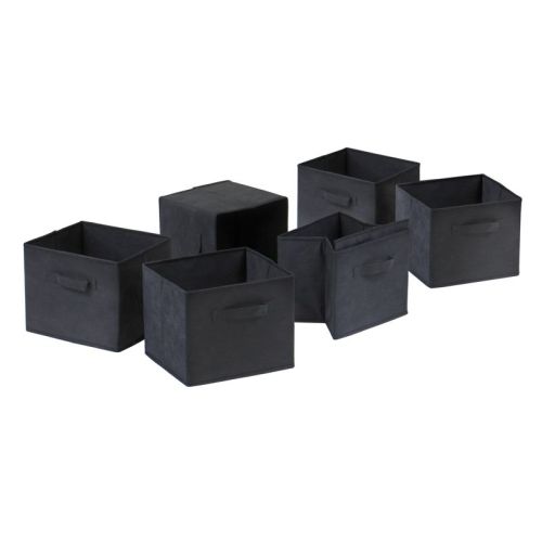 Set of 6 Capri Foldable Fabric Baskets Black - Winsome: Compatible with 11" Cube Storage, Square Shape, Easy to Clean