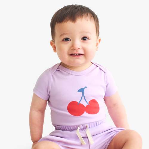Organic short sleeve cherry babysuit | Primary.com