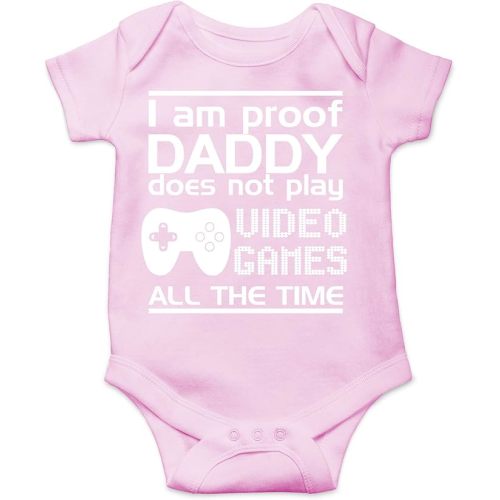 CBTwear Proof Daddy Does Not Play Video Games All the Time - Baby Clothes - Funny Newborn Bodysuit Outfits for Boys and Girls (6 Months, Pink)