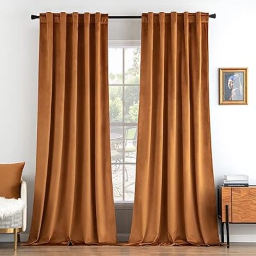 MIULEE Velvet Curtains 84 inches 2 Panels - Luxury Blackout Curtains for Bedroom Living Room Thermal Insulated Super Soft Window Drapes Rod Pocket & Back Tab, Gold Brown, W52 x L84 inches