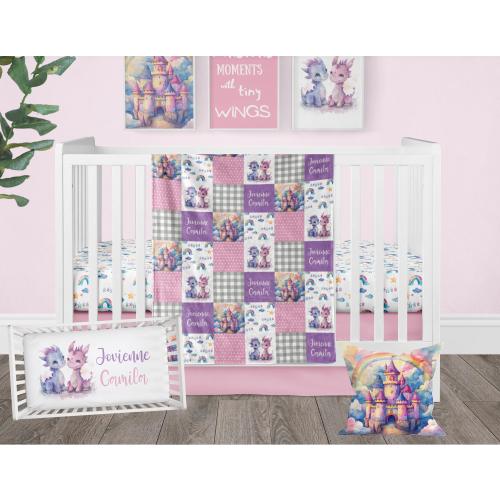 Dragon Nursery Baby Girl, Pink and Purple Fantasy Crib Bedding, Baby Girl Bedding Set Dragon Theme, Personalized Baby Shower Gift