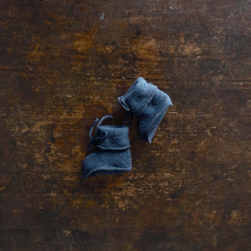 Baby Merino Wool Fleece Booties - Blue Melange 3-6 mo