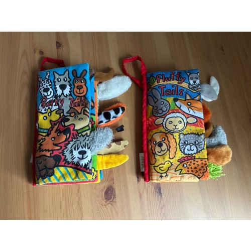 Jellycat Tails Jollybaby Book LOT Fluffy Puppy Cloth Crinkle Sensory Toy Cute!