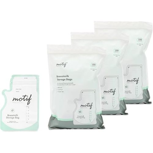 Motif Medical Breastmilk Storage Bags, 300 Count | 300-Pack Of 6oz Freezer Bags - Convenient Easy-Pour Spout - Leakproof Double Zipper - Write-On Label