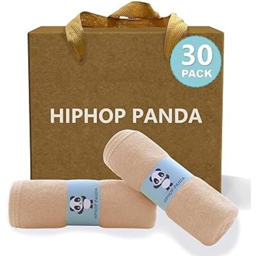 HIPHOP PANDA Baby Washcloths, Rayon Made from Bamboo - 2 Layer Ultra Soft Absorbent Newborn Bath Face Towel - Reusable Baby Wipes for Delicate Skin - Brown, 30 Pack