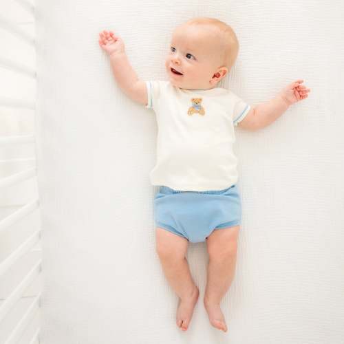 Bear Hugs Hand-Embroidered Diaper Cover Set - Sky