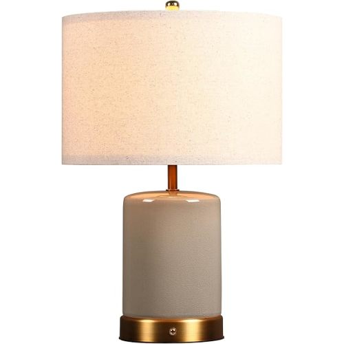 O’Bright Dune - Battery Powered Table Lamp, Rechargeable Cordless Ceramic Lamp, Full-Size 19.5 Inch Height, Dimmable, Smart Safety Protection, Type-C Fast Charging, LED Bulb Included, Stone Grey