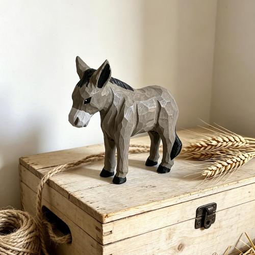 Hand Carved Wooden Donkey Figurine, Rustic Farm Animal Desk Decor, Animal Lover Gift