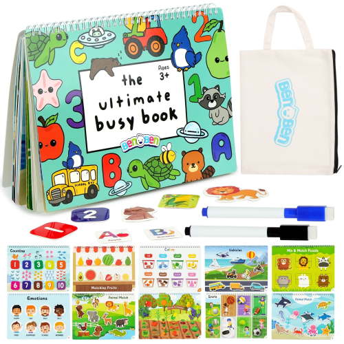 BenBen Montessori Busy Book for Toddlers 3+, Preschool Learning Activities 30 Themes for Boys Girls