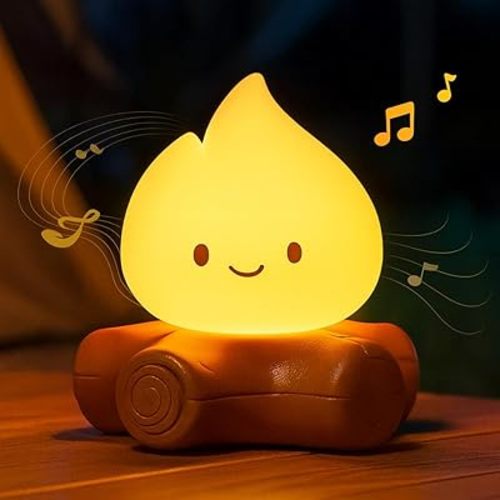 MASHI Fake Campfire Night Light，USB Rechargeable Flame Lamp with White Noise，Silicone Cute & Funny Halloween Night Light for Kids, Christmas Indoor Outdoor Decorative Lights Gift