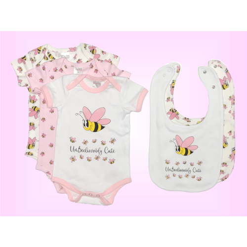 Baby Girl UnBEElievably Cute Bee Onesie and Bib 5-Piece Set, Sizes 3-18 Months