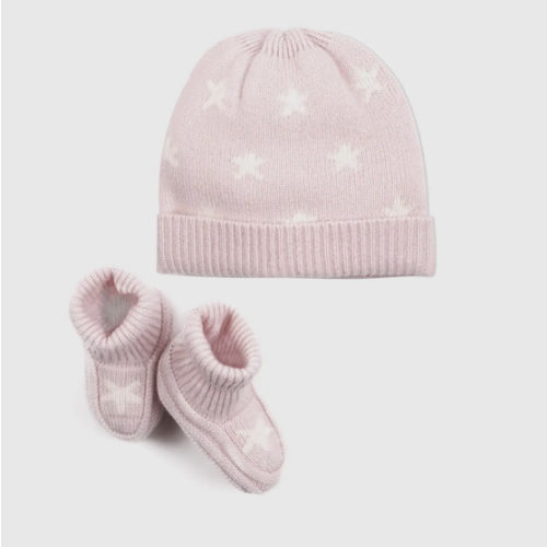 Washable Cashmere Beanie & Bootie Set - Baby in Minimal Pink