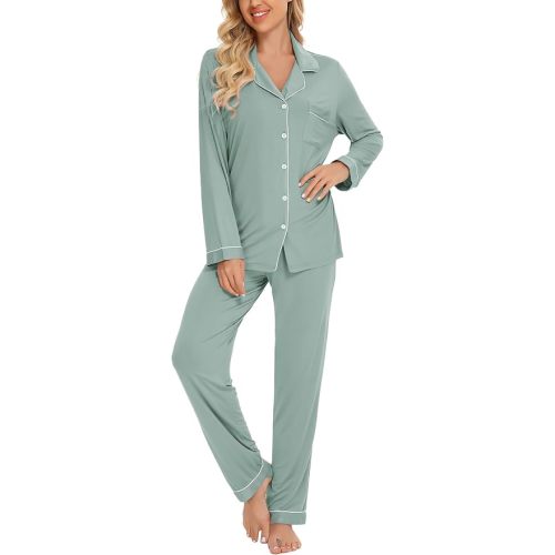 Leikar Button Up Pajama Set For Women Long Sleeve Shirt And Pajama Pants Soft Pjs Lounge Sets