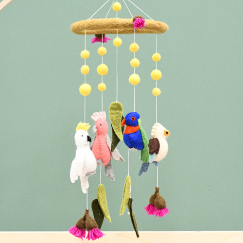 Baby Cot Mobile with Australian Birds | Cockatoo, Lorikeet, Galah and Kookaburra Native Birds