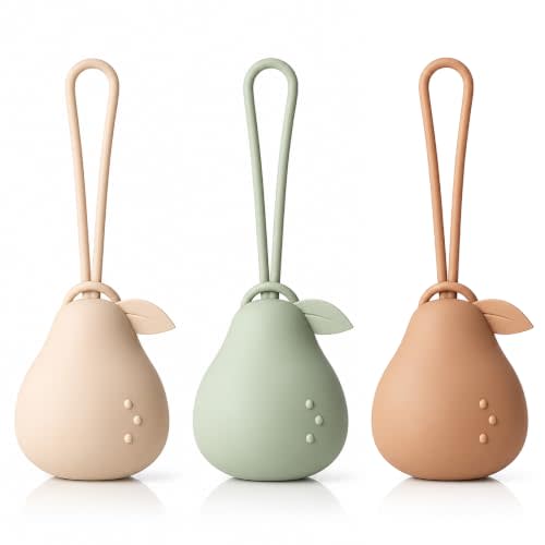 Andy Bear Silicone Pacifier Holder Case, Baby Paci Storage Case Silicone, Portable Leakproof One-Piece BPA-Free Set of 3-Ivory Sage Brown