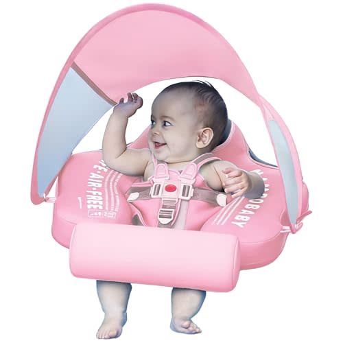 Mambobaby Float with Tail and Canopy Non-Inflatable Baby Swim Float Mambo Float Smart Swim Trainer Infant Swim Pool Float Swim Ring for 3-24months Girls Boys