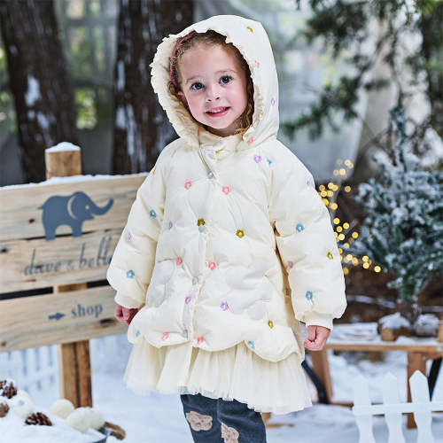 Dave&Bella Toddler Girls Winter Beige Outwear Mid-length Mesh Dress-st – Dave & Bella