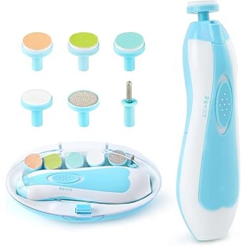 Baby Nail Trimmer File with Light Safe Electric Nail Clippers Kit for Newborn Infant Toddler Kids Toes and Fingernails Care, Polish and Trim Battery Operated (AA)