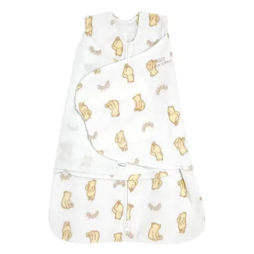 HALO Micro-Fleece Sleepsack Swaddle, 3-Way Adjustable Wearable Blanket, TOG 3.0, Sunshine Winnie, Newborn, 0-3 Months