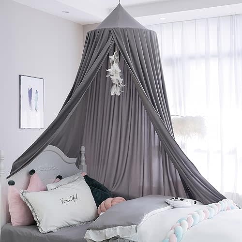 Kids Bed Canopy for Crib - Girls Nursery Canopy Hanging, Blocks Light, Dark Gray