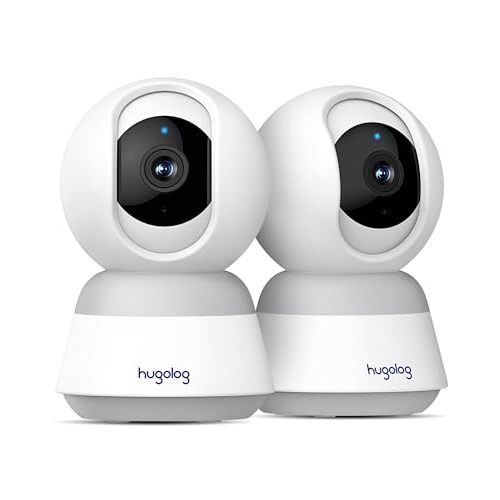 Hugolog 3K 5MP Indoor Pan/Tilt Security Camera with Auto-Focus(2pcs),Ideal for Baby Monitor/Pet Camera/Home Security,Starlight Color Night Vision,Human/Pet AI,Noise Reduction,US Cloud,Works with Alexa
